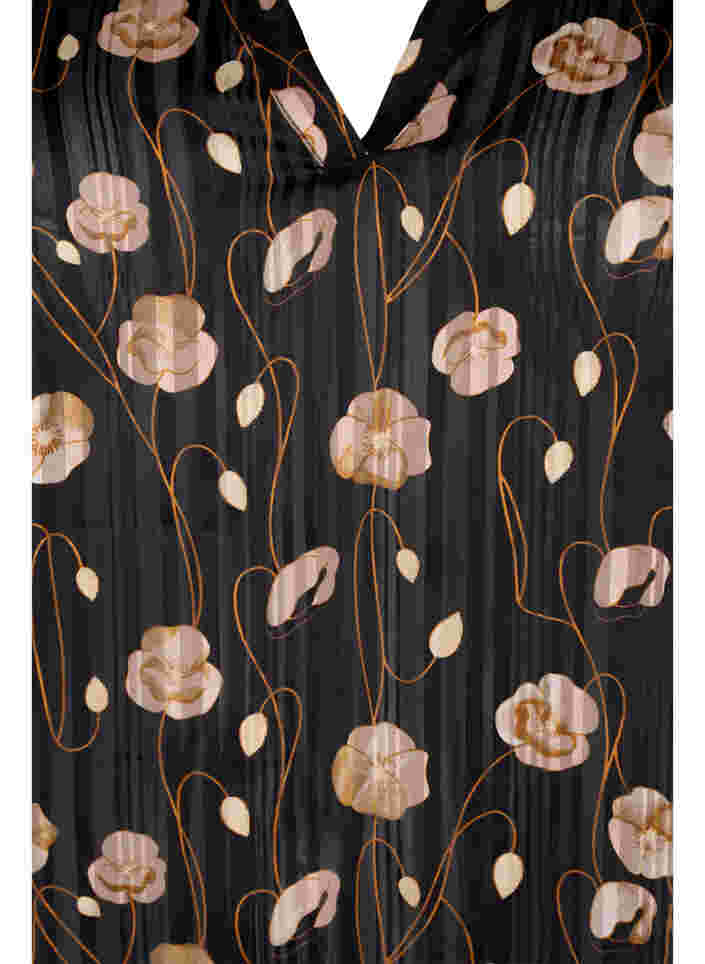 Bedrukte blouse met smok en v-hals, Black Flower, Packshot image number 2