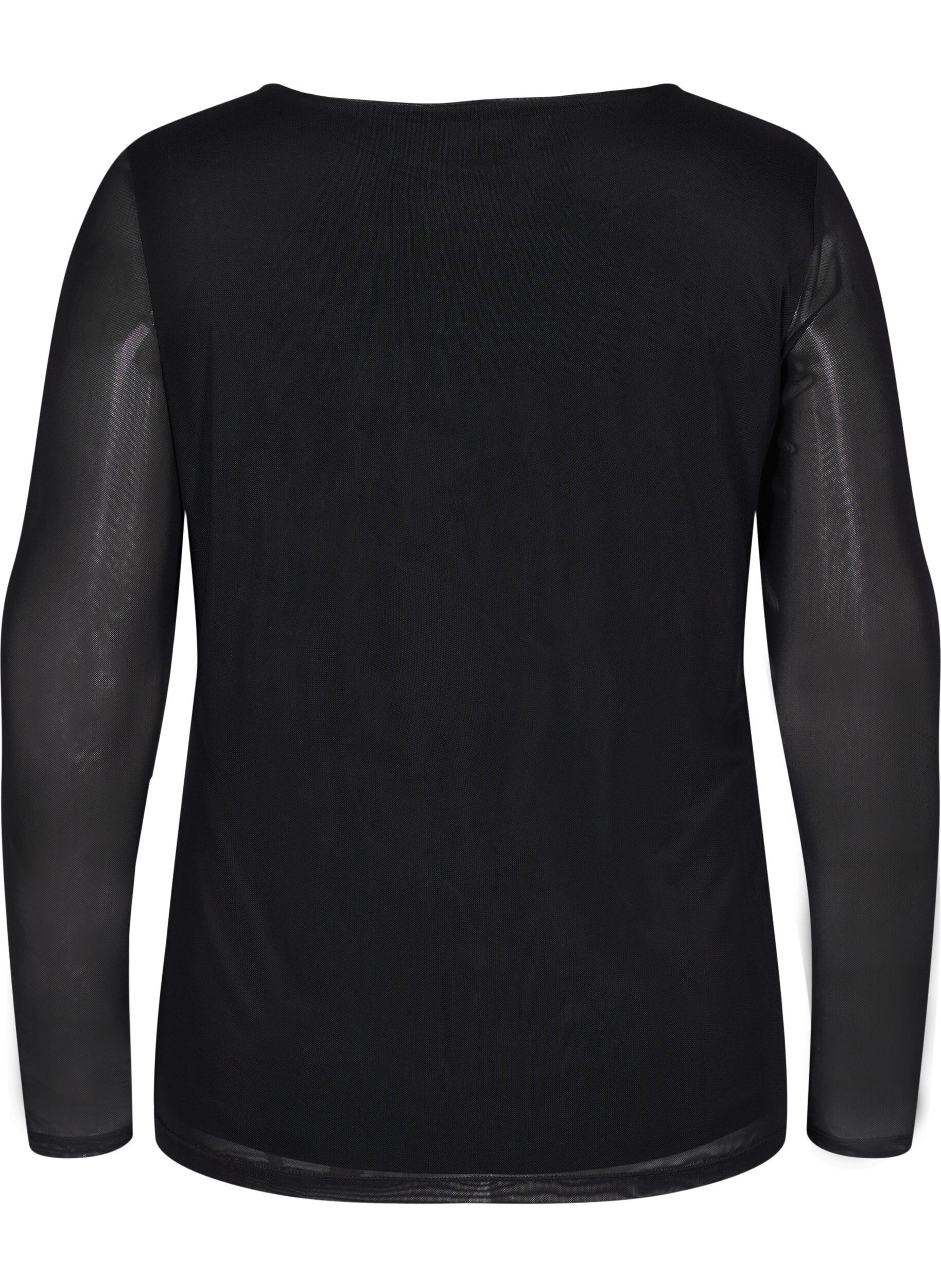 Zizzi Nauwsluitende mesh top met v-hals, Black, Packshot image number 1