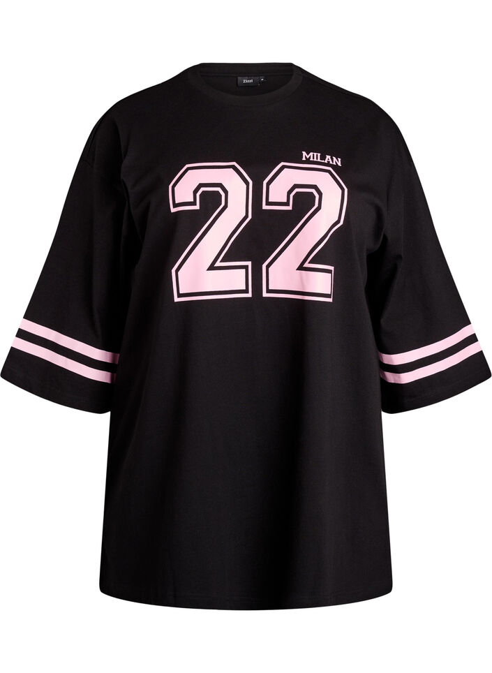 Oversized college T-shirt met 3/4 mouwen, Zwart, Packshot image number 0