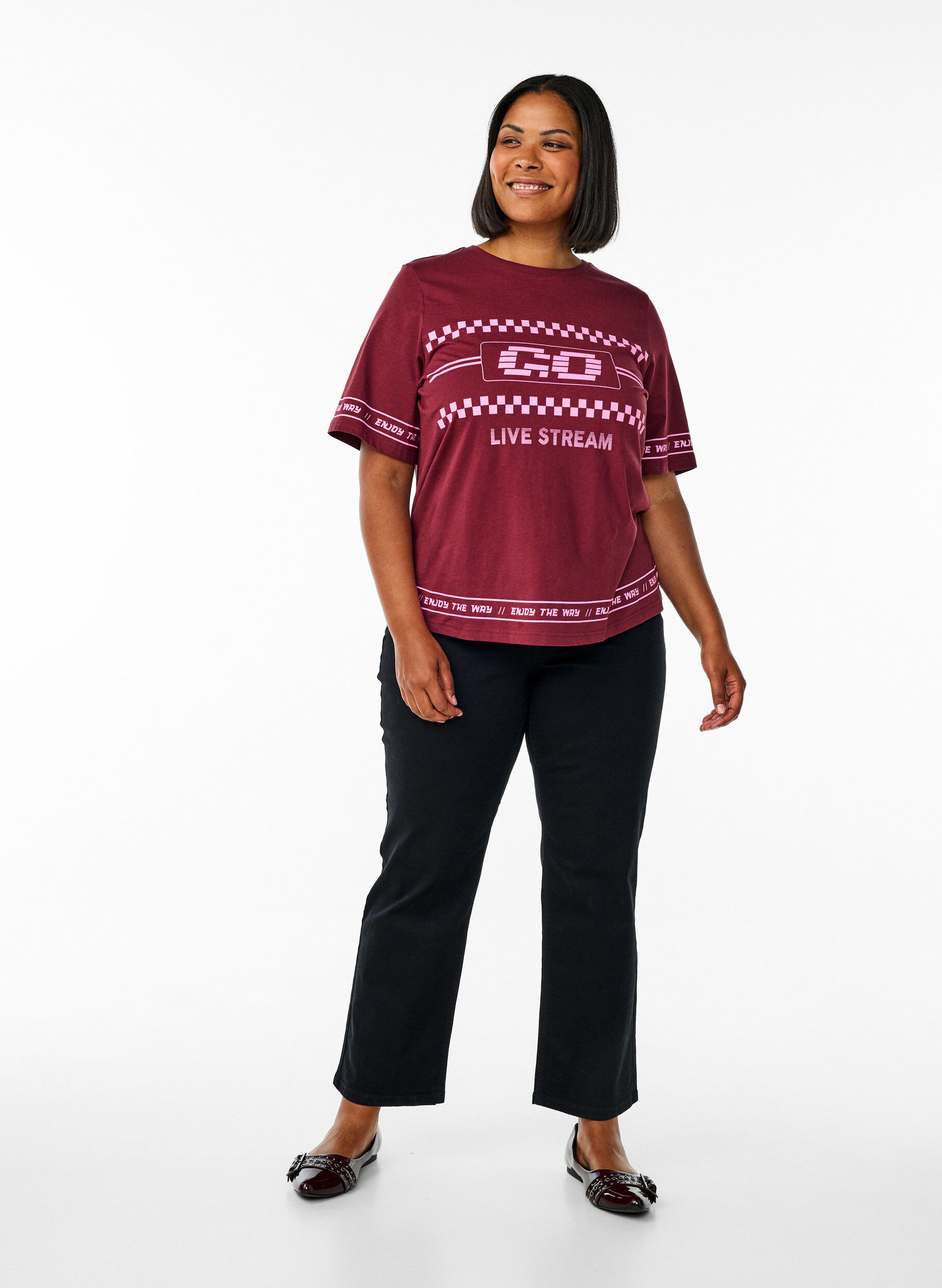 High-waisted Gemma jeans met een regular fit, Zwart, Model