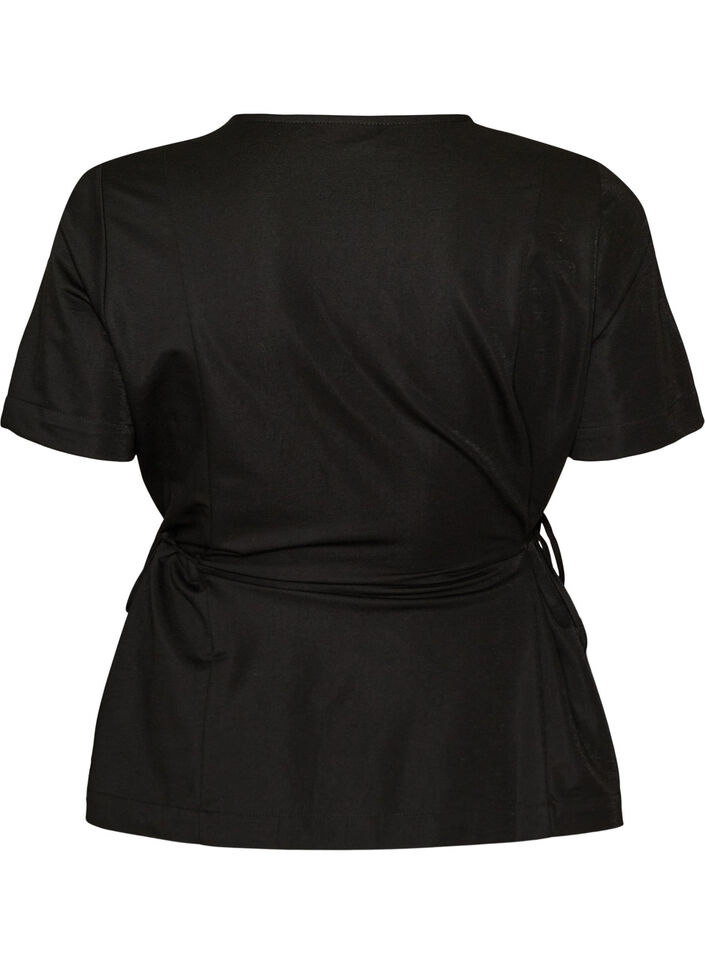 Blouse in een katoenmix met V-hals en striklint, Zwart, Packshot image number 1