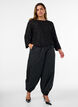 Doorschijnende blouse met bloemenstructuur en lange mouwen, Zwart, Model image number 1