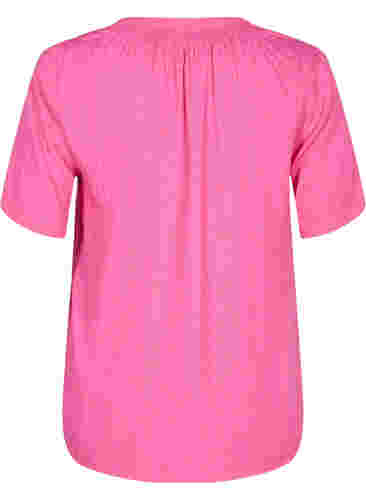 Viscose blouse met korte mouwen en v-hals, Shocking Pink, Packshot image number 1
