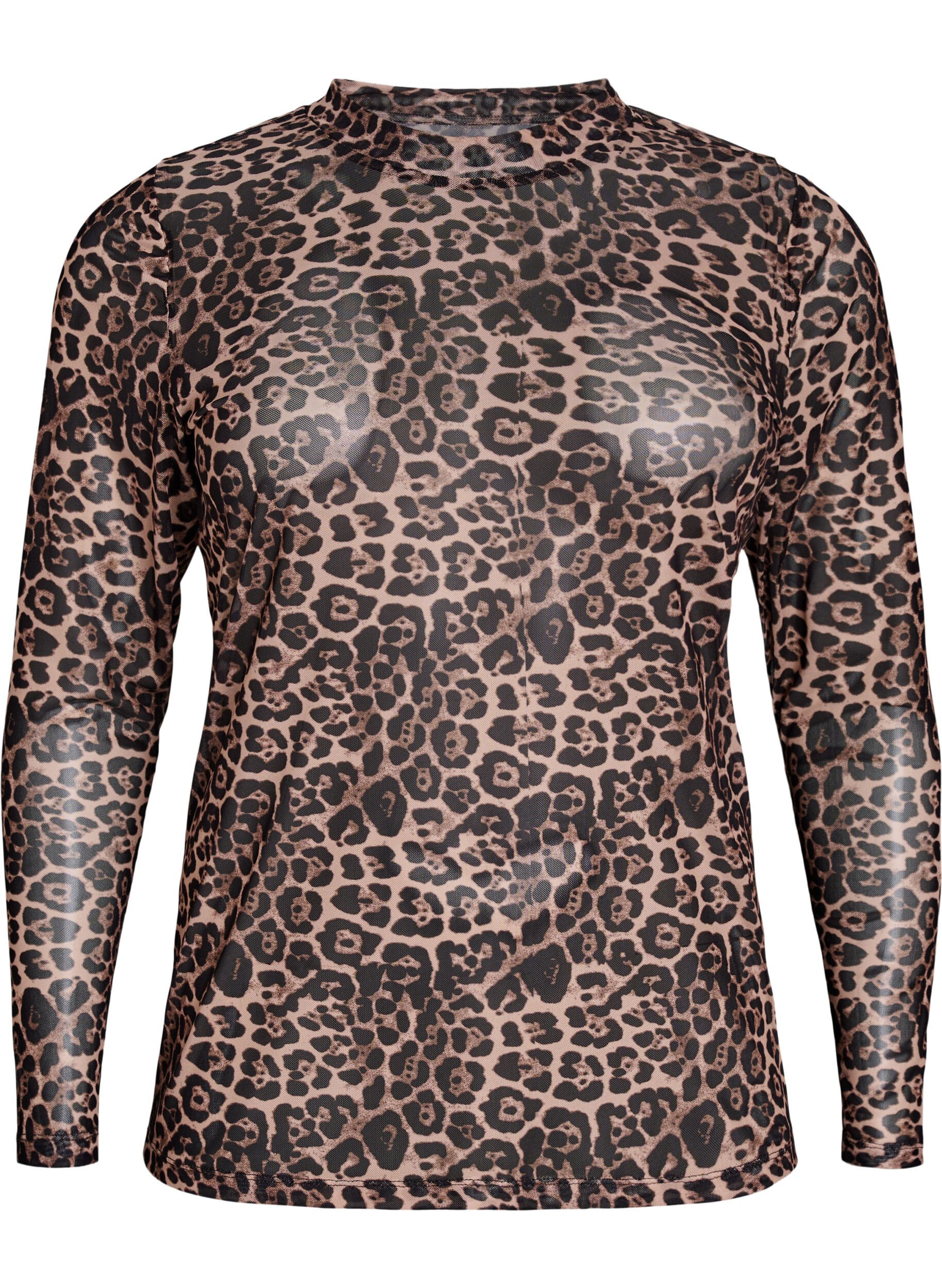 Zizzi Mesh blouse met stippen, Bruin, Packshot image number 0