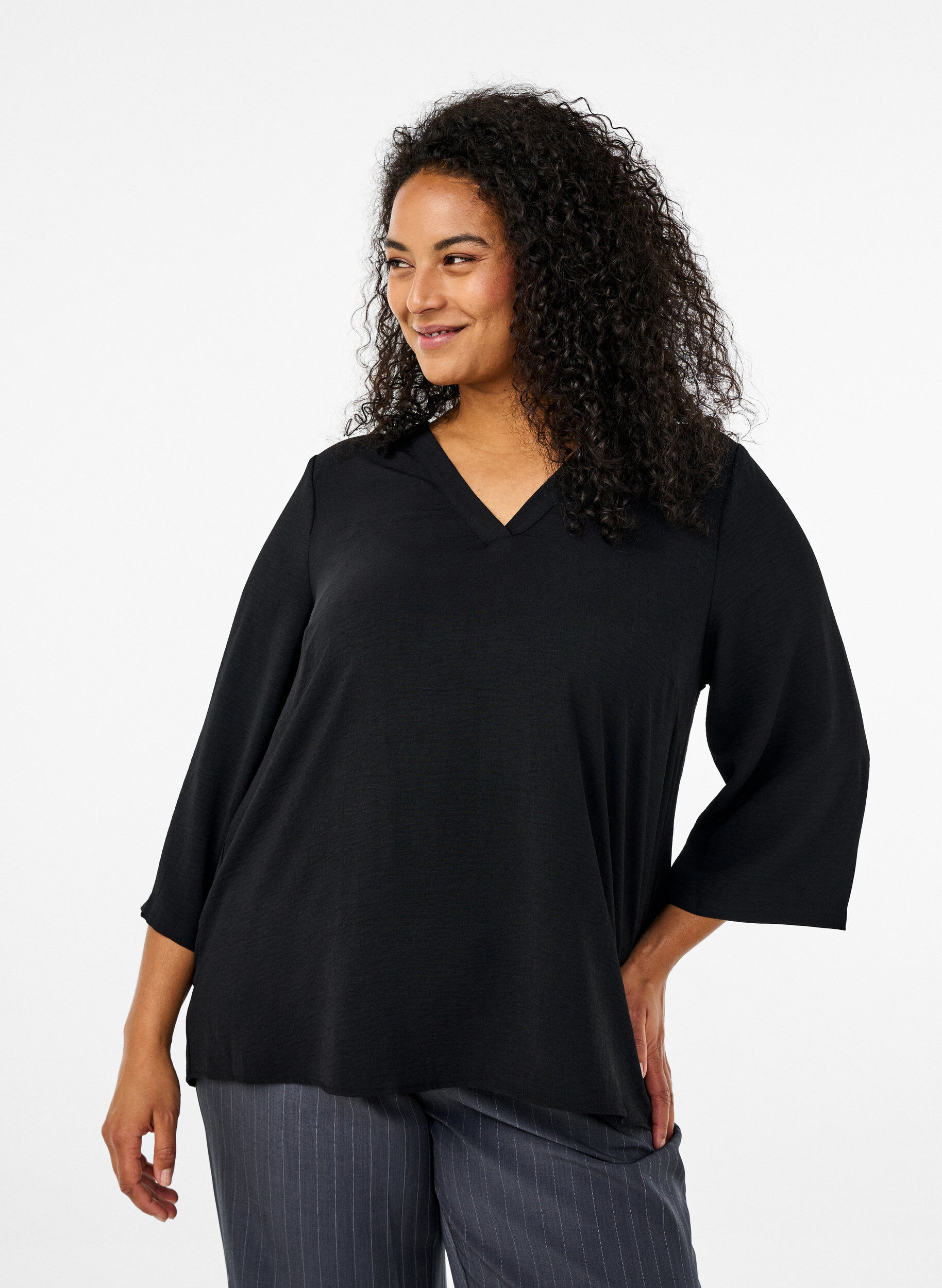 Blouse met 3/4 mouwen, Zwart, Model