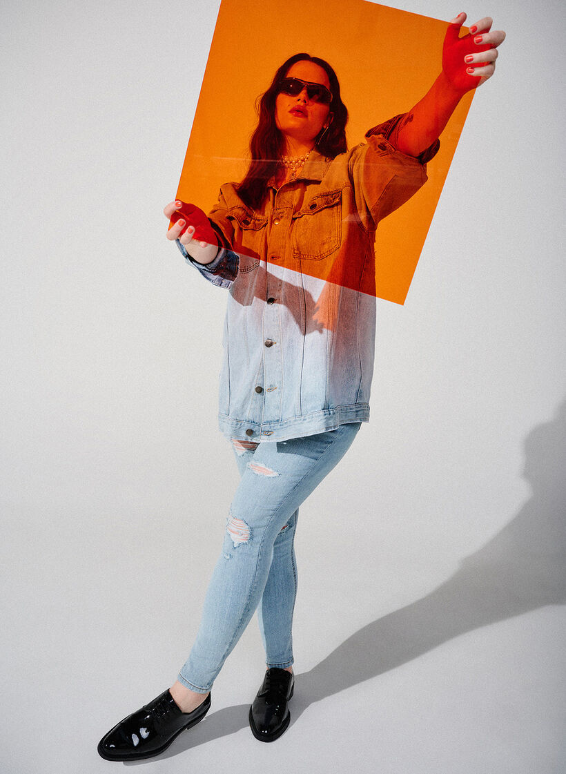 Slim fit jeans met slijtagedetails, Light Blue, Image image number 0