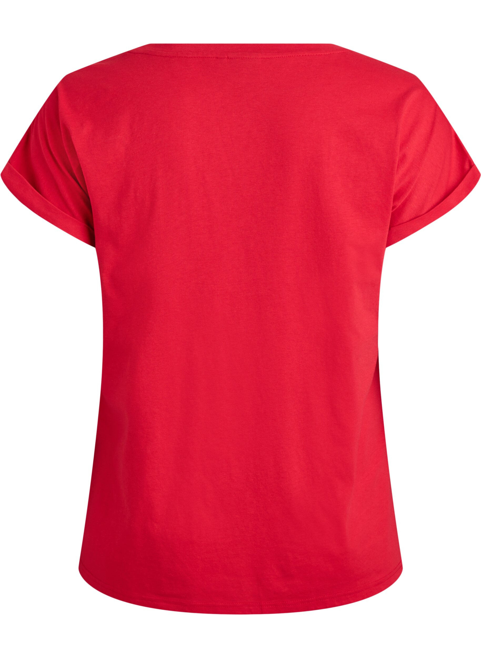 Zizzi T-shirt met korte mouwen van katoenmix, Rood, Packshot image number 1