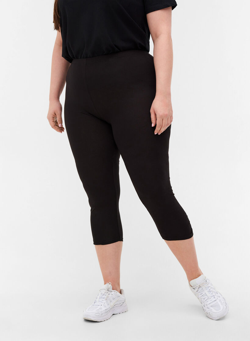 Basic 3/4 legging met ruche detail, Black, Model image number 2