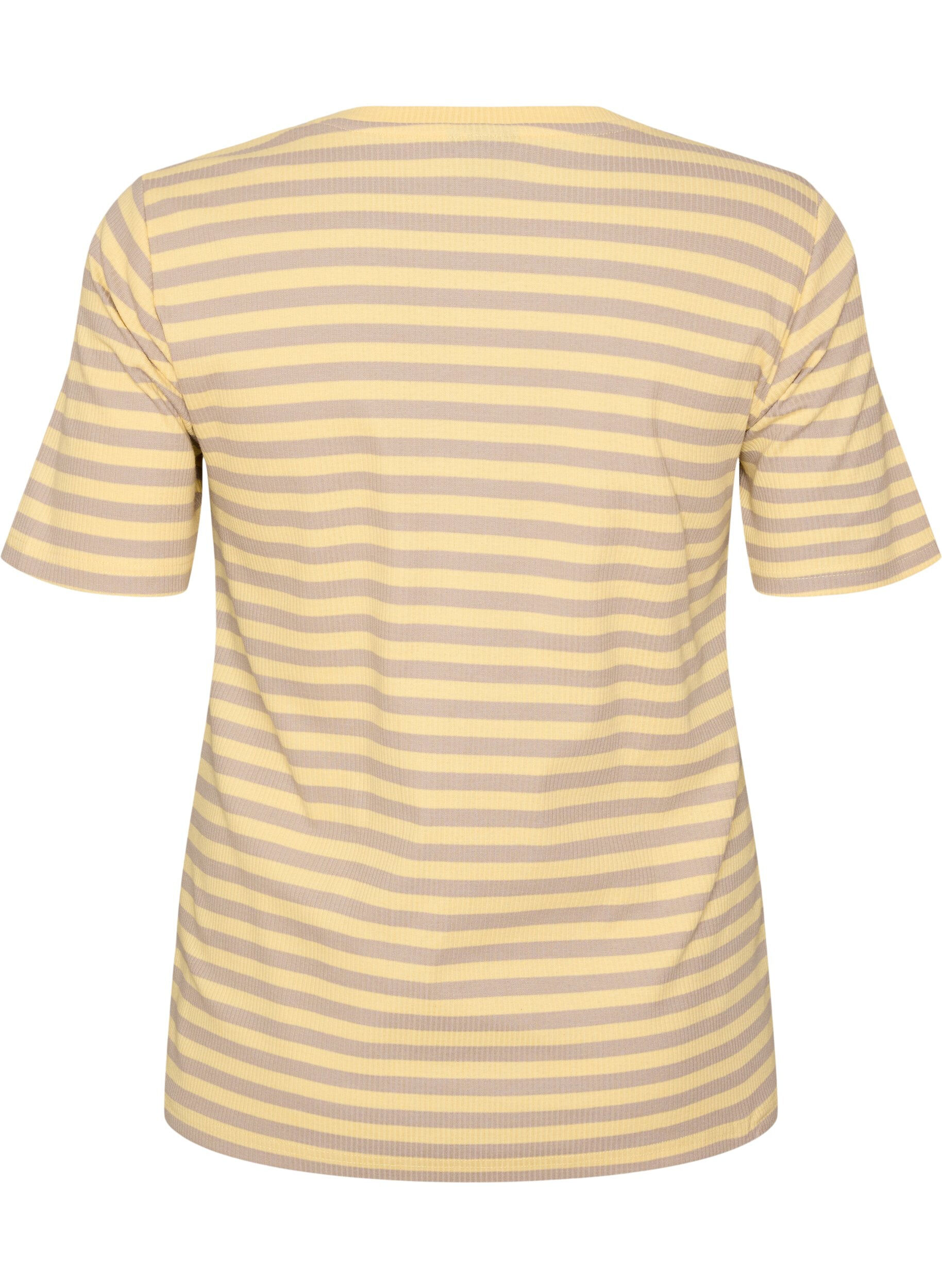 ZizziGestreept T-shirt met geribbelde textuur, Geel, Packshot image number 1