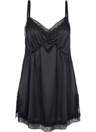 Pyjama jurk met kant en split, Black