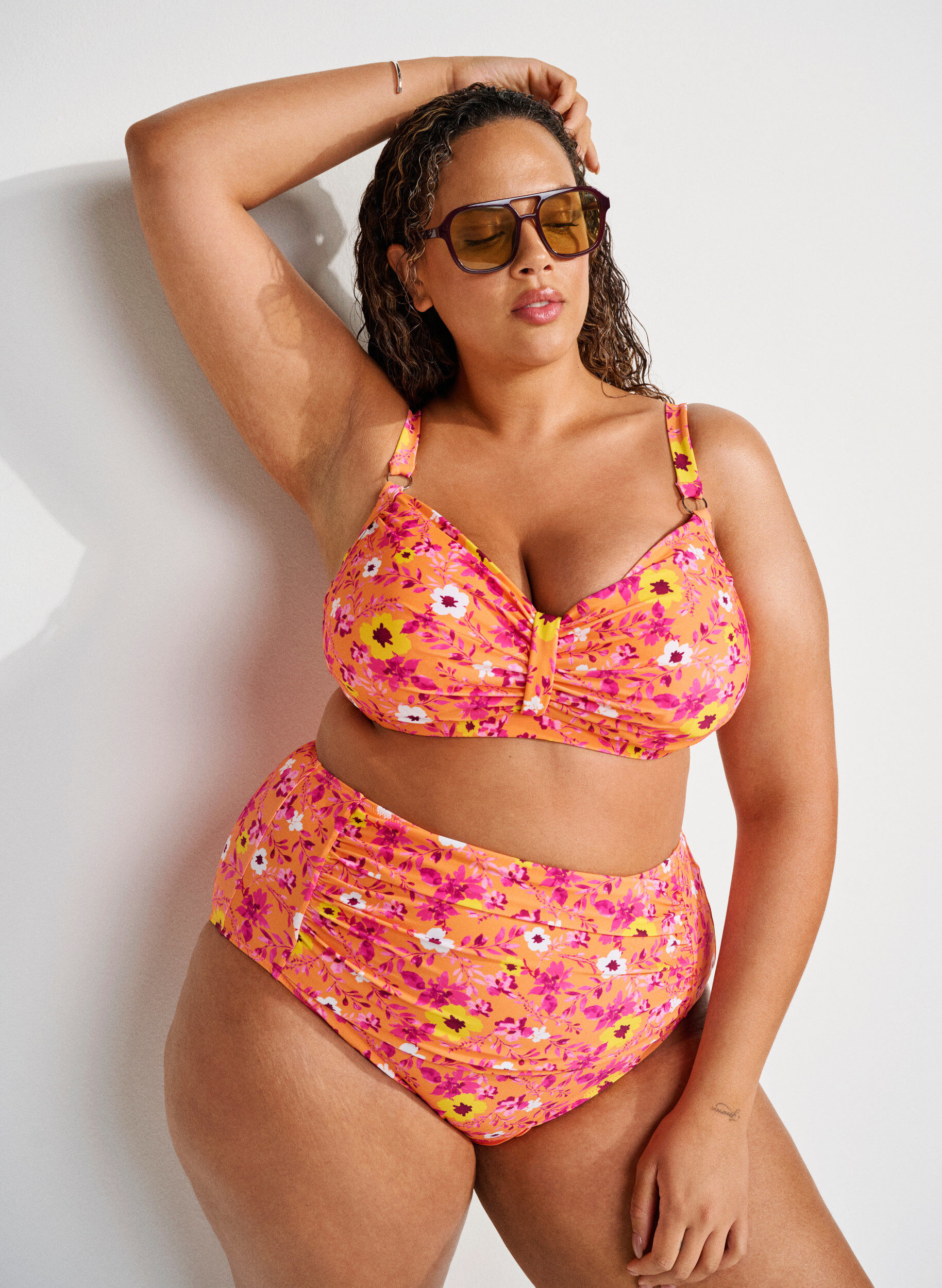Zizzi Bikinitop met beugel en patroon, Oranje, Image image number 0