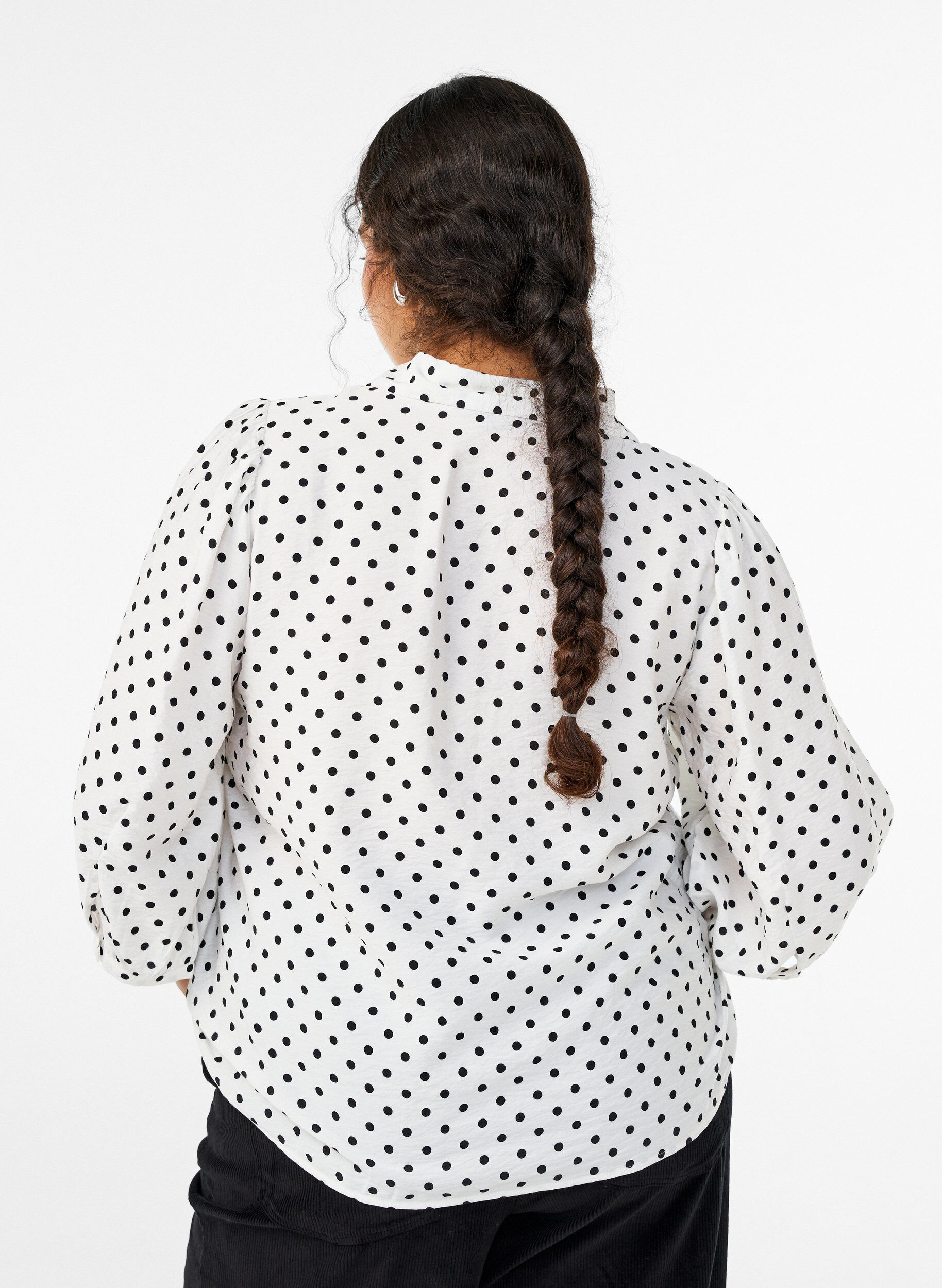 Zizzi Shirt met stippenpatroon en 3/4 mouwen, Wit, Model image number 2