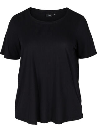 T-shirt met korte mouwen in ribstof, Black, Packshot image number 0