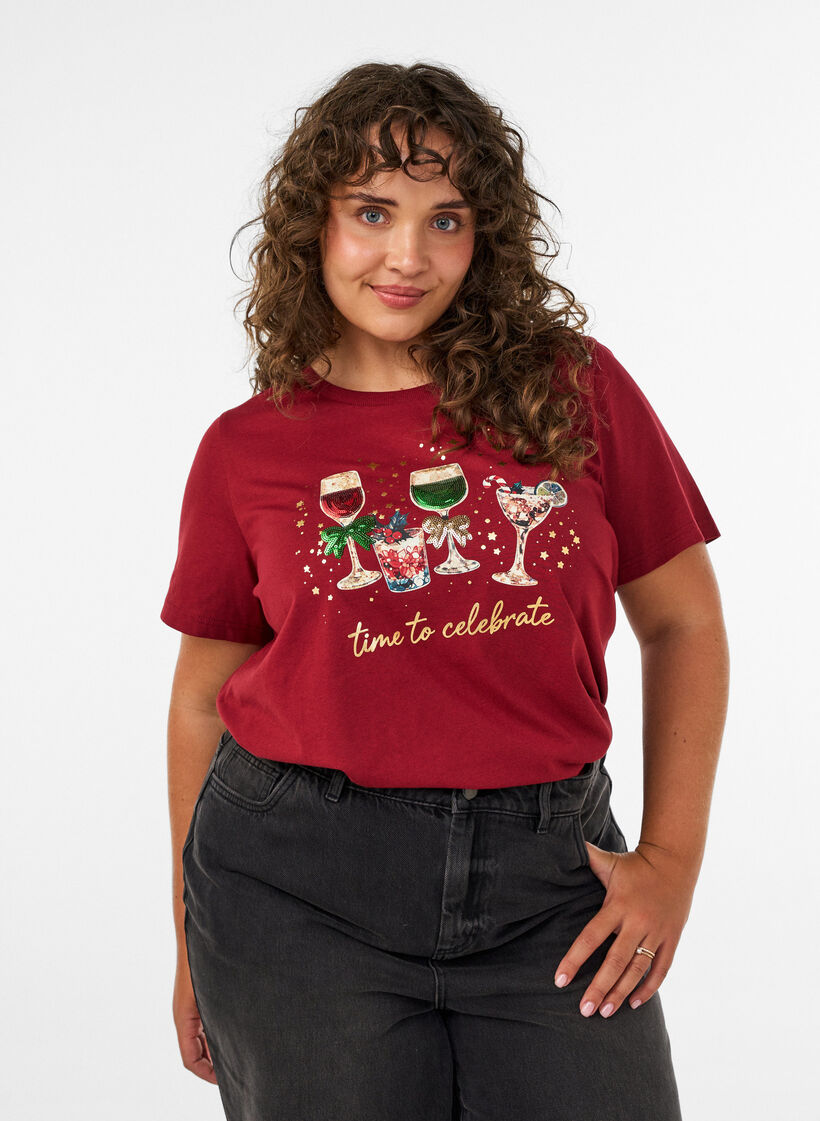 Kerst T-shirt van biologisch katoen, Rood, Model image number 0