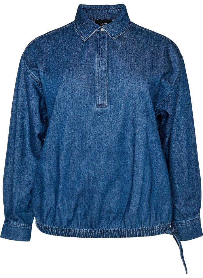 Denim blouse met ballonpasvorm, Blauw, Packshot