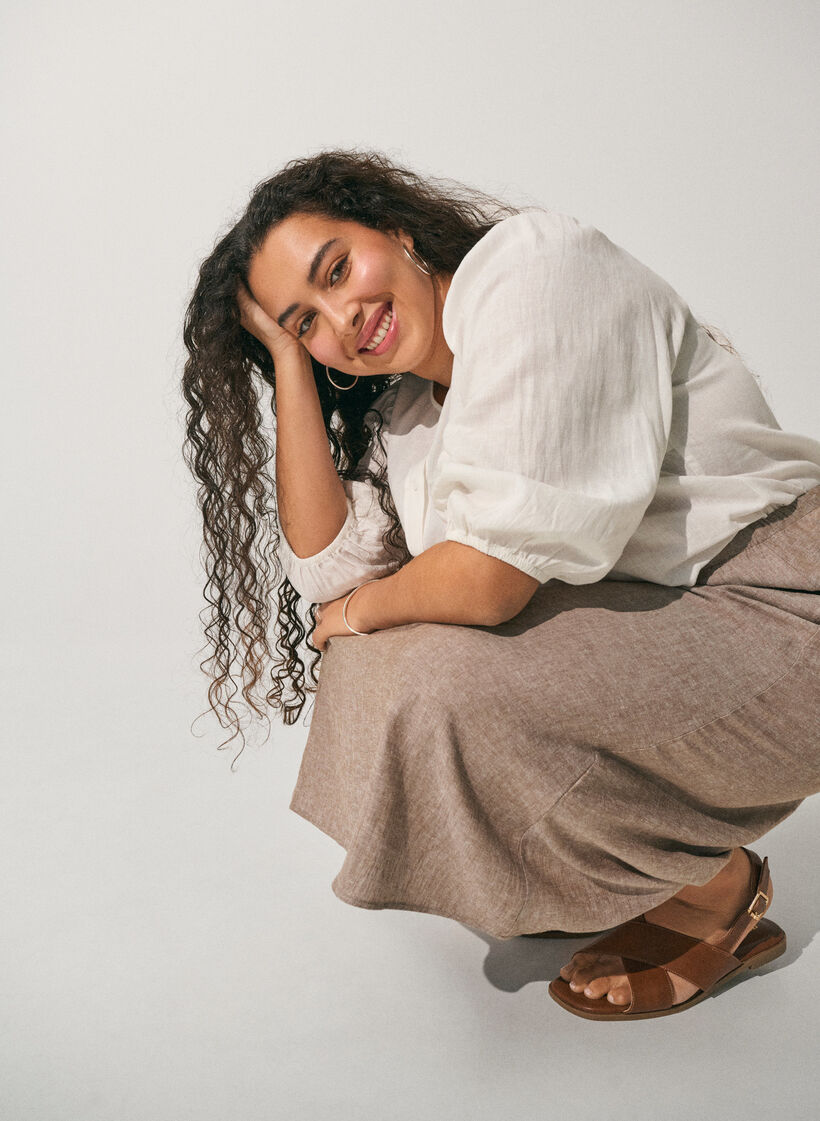 Shirtblouse in linnen en viscose met 3/4-mouwen, Wit, Image