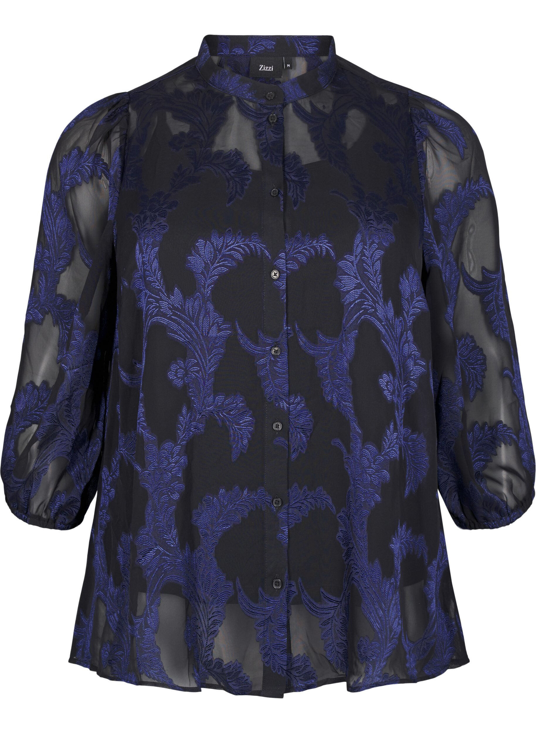 Zizzi Chiffon blouse met jacquardpatroon, Evening Blue, Packshot image number 0