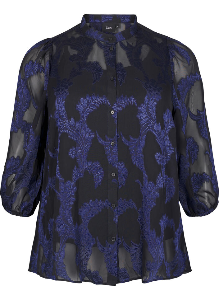 Chiffon blouse met jacquardpatroon, Evening Blue, Packshot image number 0