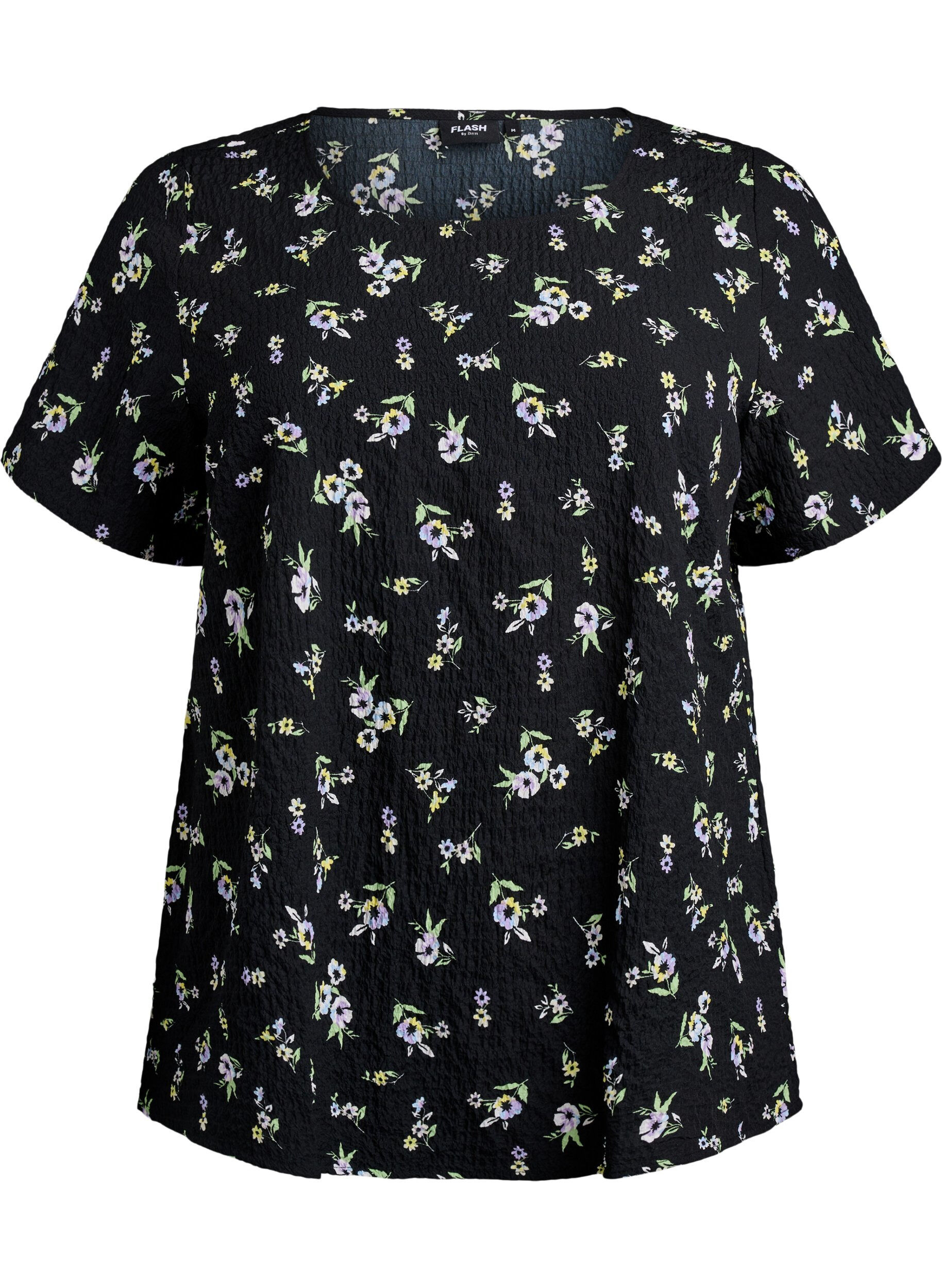 Zizzi FLASH - Blouse met korte mouwen en textuur, Zwart, Packshot image number 0