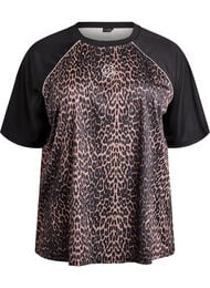 Workout T-shirt met raglanmouwen en luipaardprint, Bruin