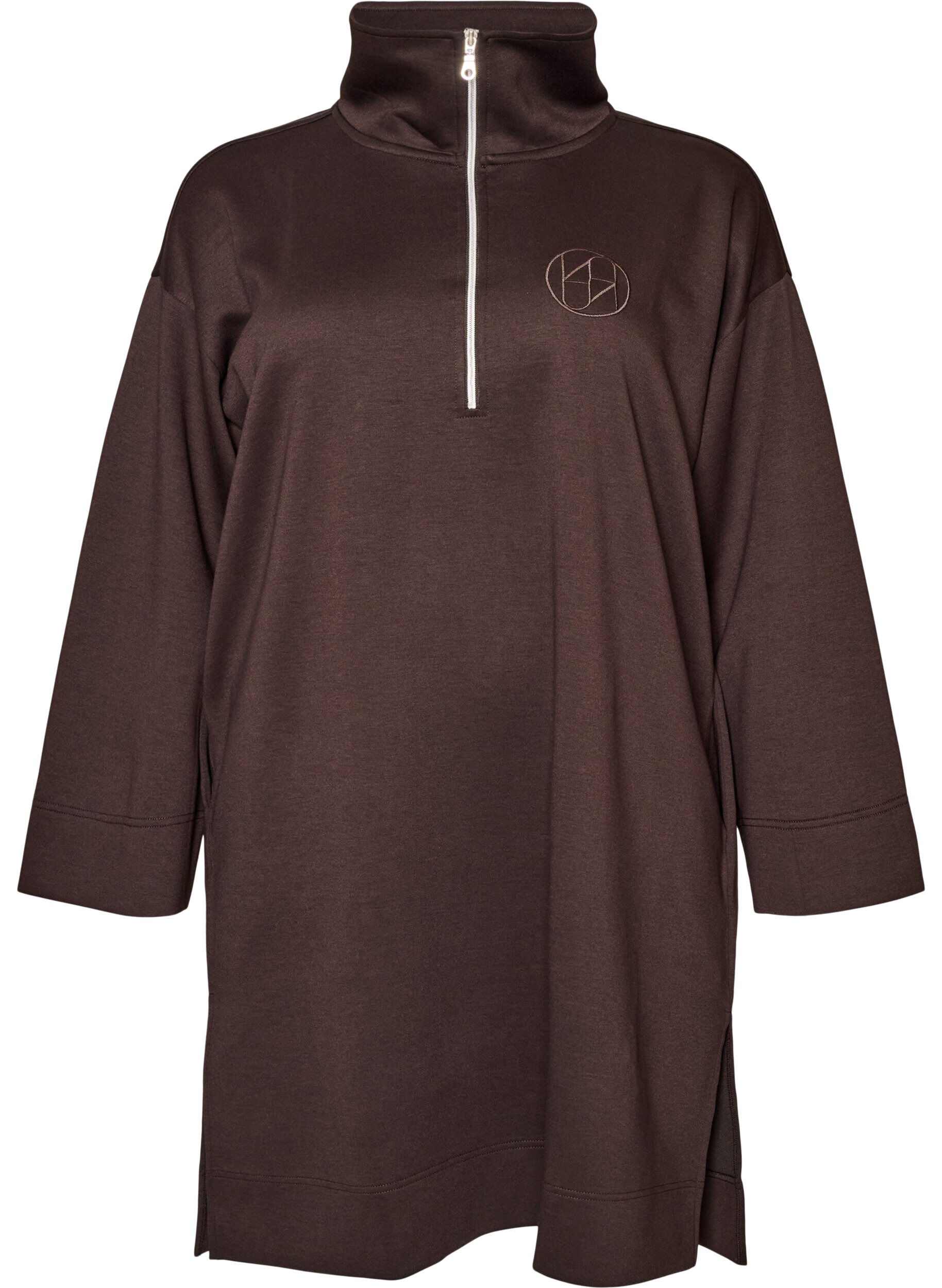 ZizziSportieve sweatshirtjurk met hoge kraag en ritssluiting, Bruin, Packshot image number 0
