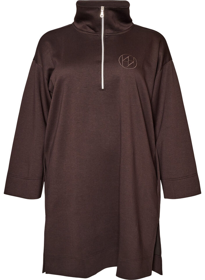 Sportieve sweatshirtjurk met hoge kraag en ritssluiting, Bruin, Packshot image number 0