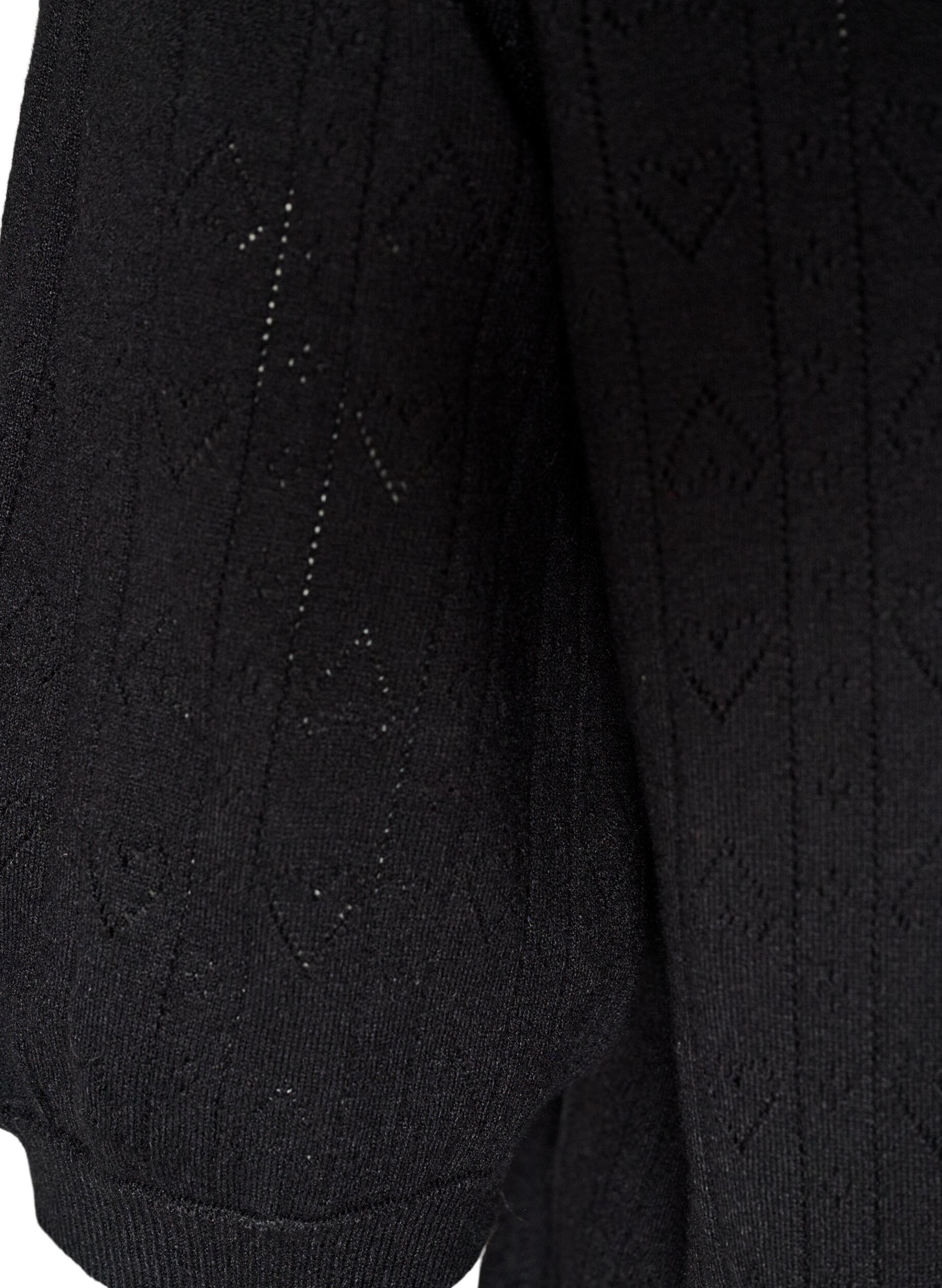 ZizziGebreide blouse met korte mouwen en pointellepatroon, Zwart, Packshot image number 3