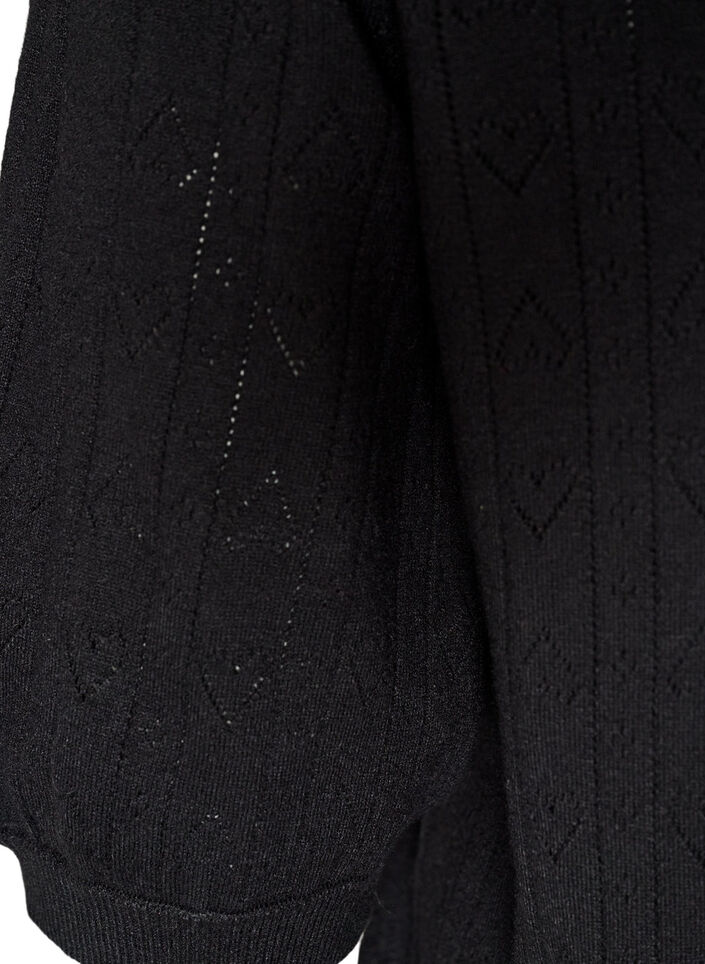 Gebreide blouse met korte mouwen en pointellepatroon, Zwart, Packshot image number 3