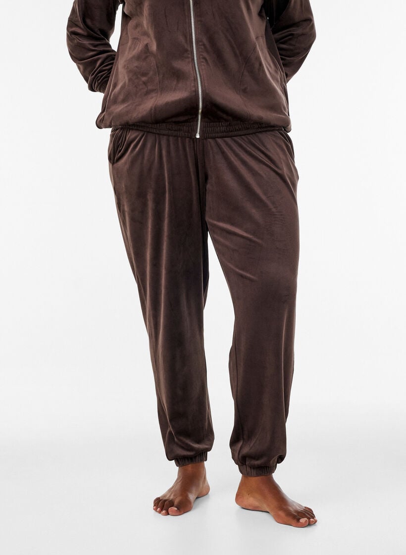 Losse velourbroek, Bruin, Model image number 2