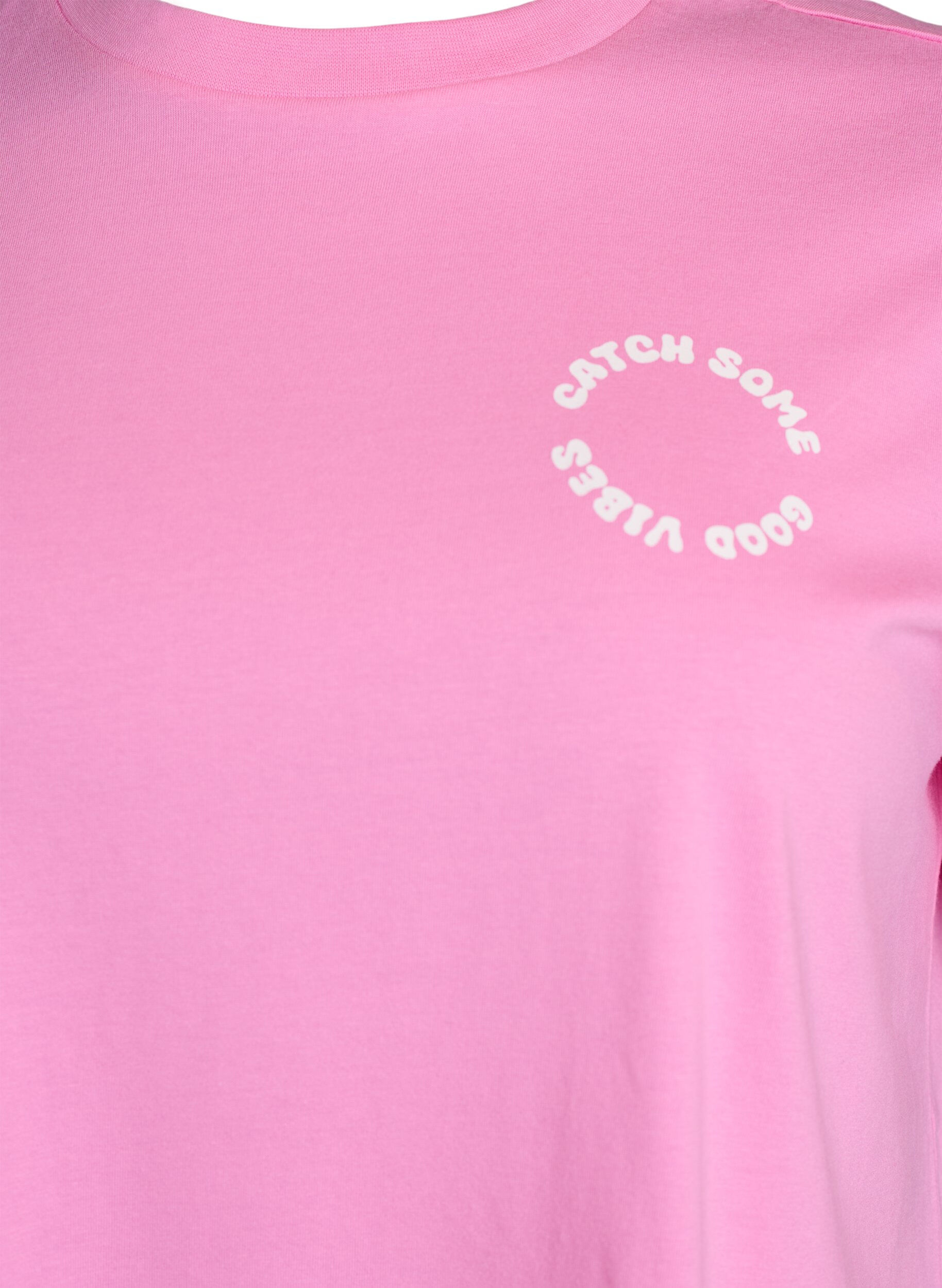 Zizzi Biologisch katoenen T-shirt met tekstmotief, Roze, Packshot image number 2