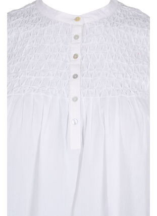 Katoenen top met 3/4 mouwen en smokwerk, Bright White, Packshot image number 2