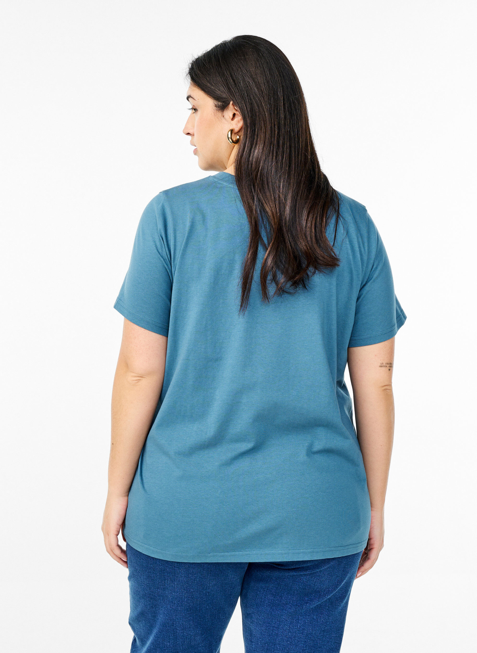 Zizzi Basic katoenen T-shirt met ronde hals, Grijs, Model image number 2