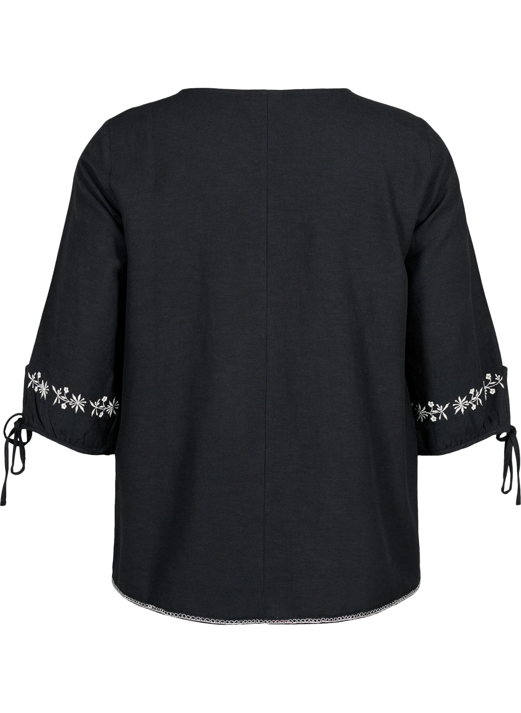 Zizzi Geborduurde blouse van katoenmix met linnen, Black W. EMB, Packshot image number 1
