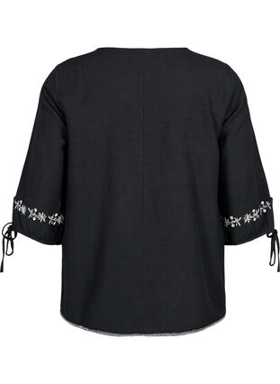 Geborduurde blouse van katoenmix met linnen, Black W. EMB, Packshot image number 1