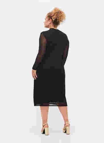 Midi-jurk met lange mouwen in mesh, Black, Model image number 1