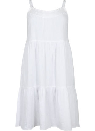 Effen katoenen jurk met bandjes, Bright White, Packshot image number 0