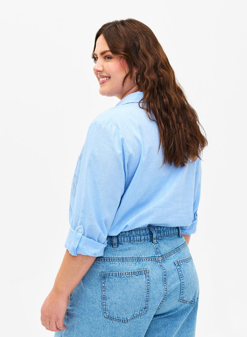 Overhemdblouse van katoen-linnenmix met knoopsluiting, Serenity, Model image number 1