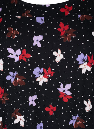 Viscose jurk met print en korte mouwen , Black Dot Flower, Packshot image number 2