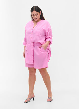 Losse shorts in katoenmix met linnen, Begonia Pink, Model image number 2