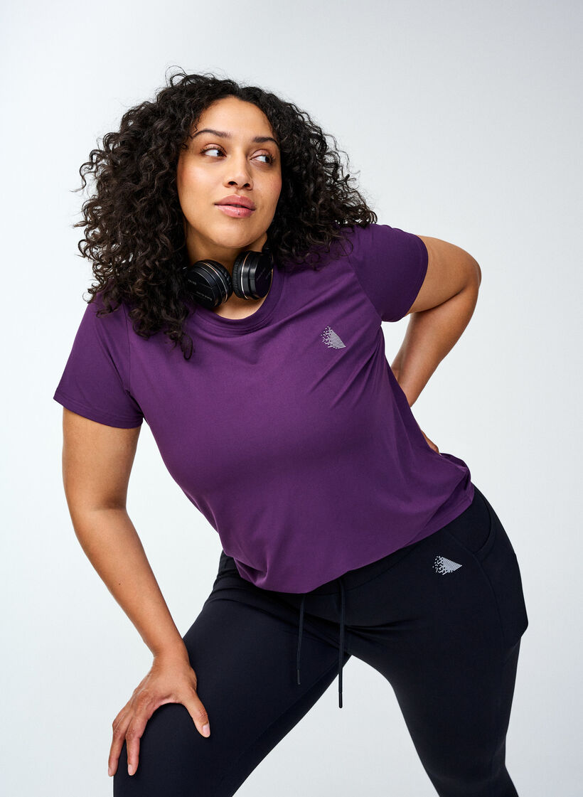 Slim fit sport T-shirt met ronde hals, Purple Pennant, Image image number 1