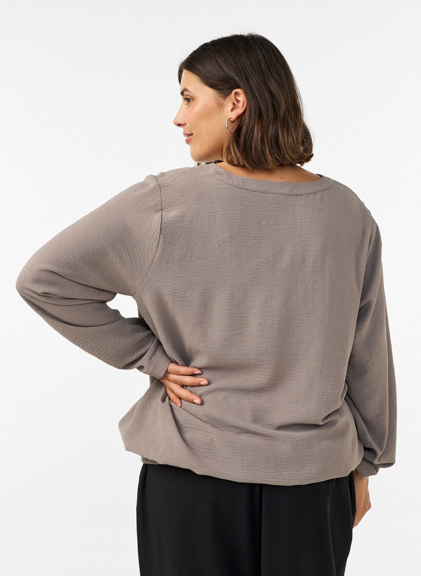 Blouse met ballonsilhouet en V-hals, Beige, Model image number 2