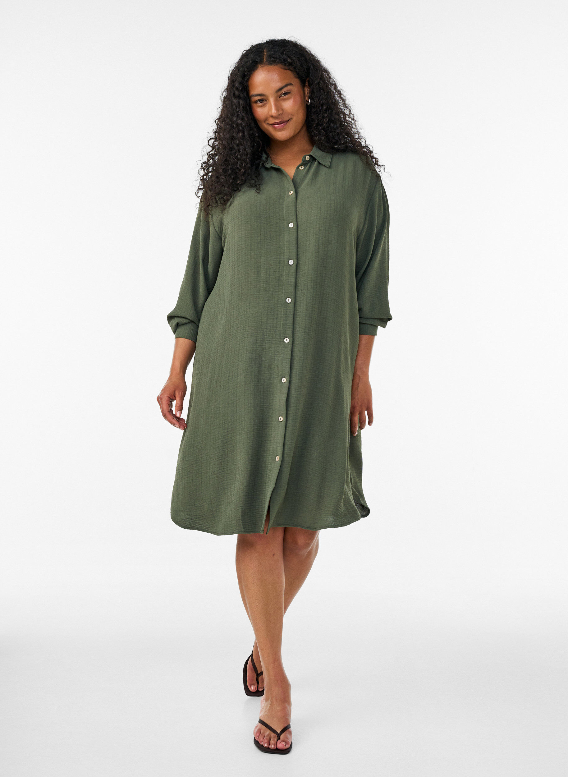 ZizziLange shirt met een lichte textuur, Groen, Model image number 0