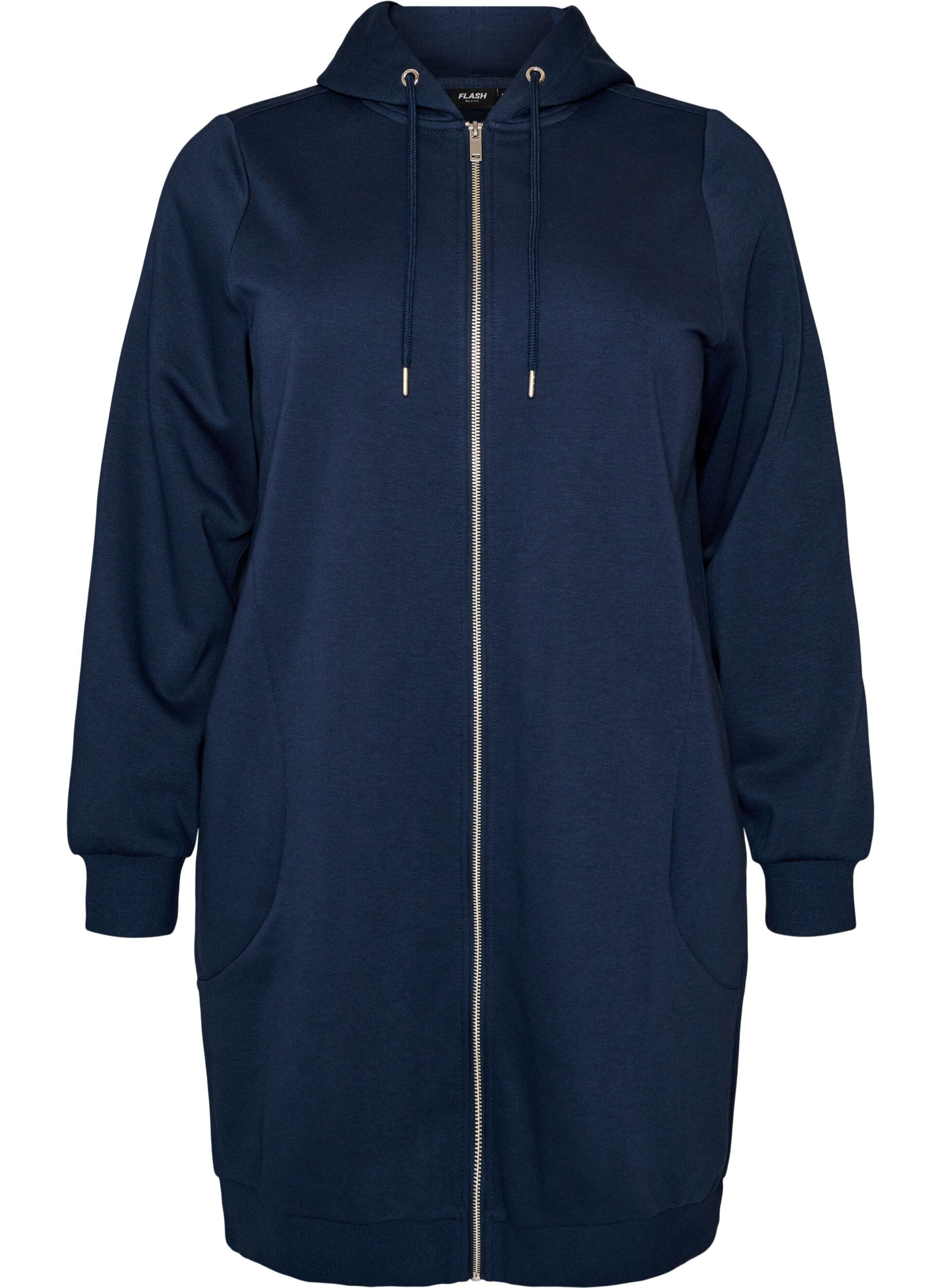 ZizziLange hoodie met ritssluiting en zakken, Blauw, Packshot image number 0