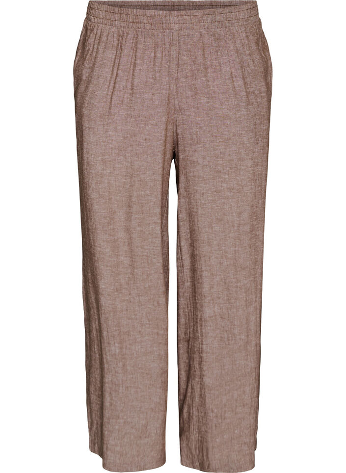 Wijde linnen en viscose broek, Bruin, Packshot image number 0