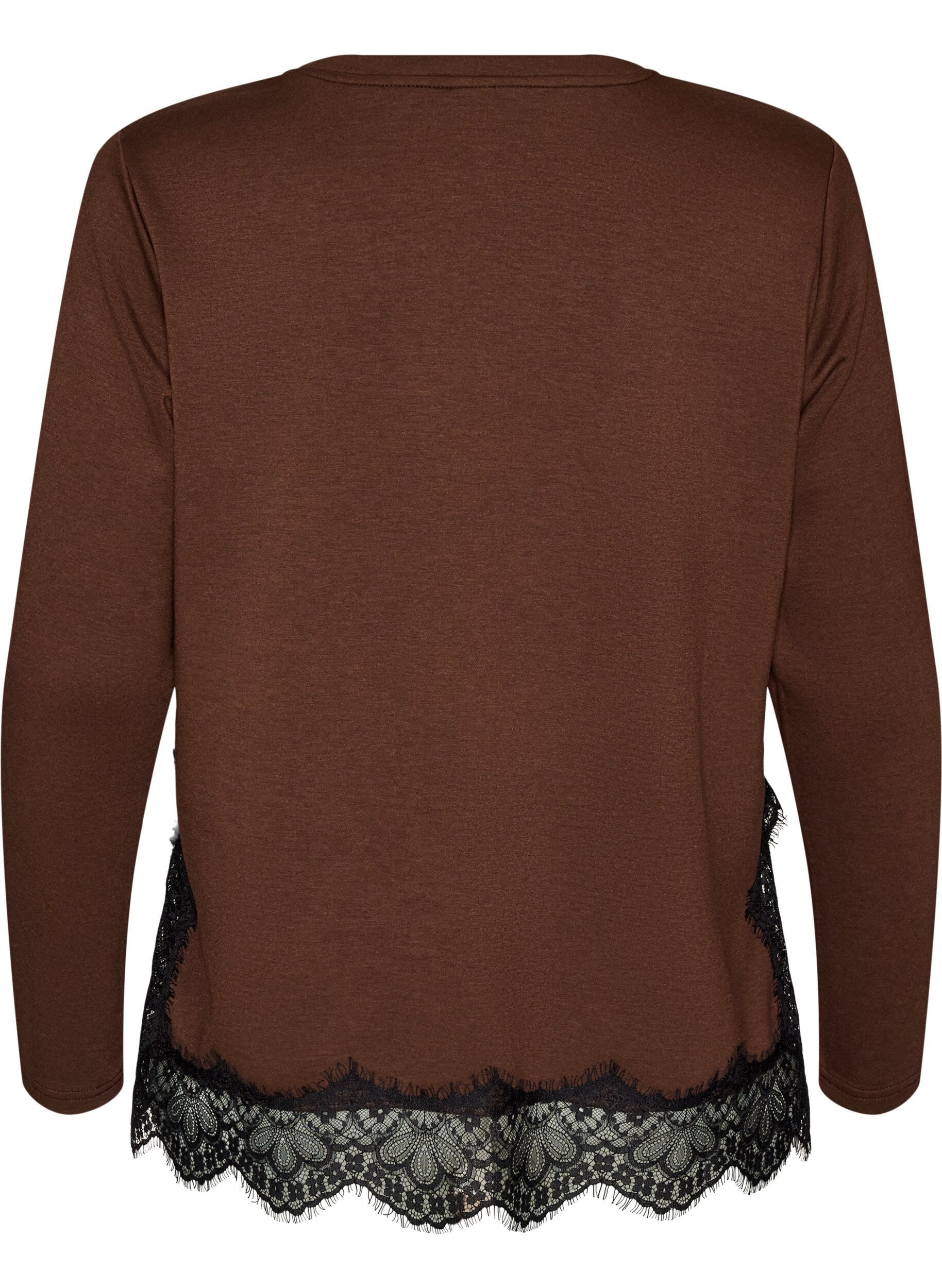 ZizziJersey blouse met kanten rand, Bruin, Packshot image number 1