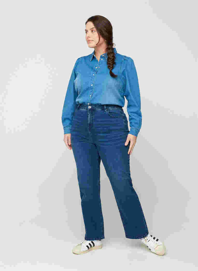 Jeans met extra hoge taille, Blue denim, Model image number 2