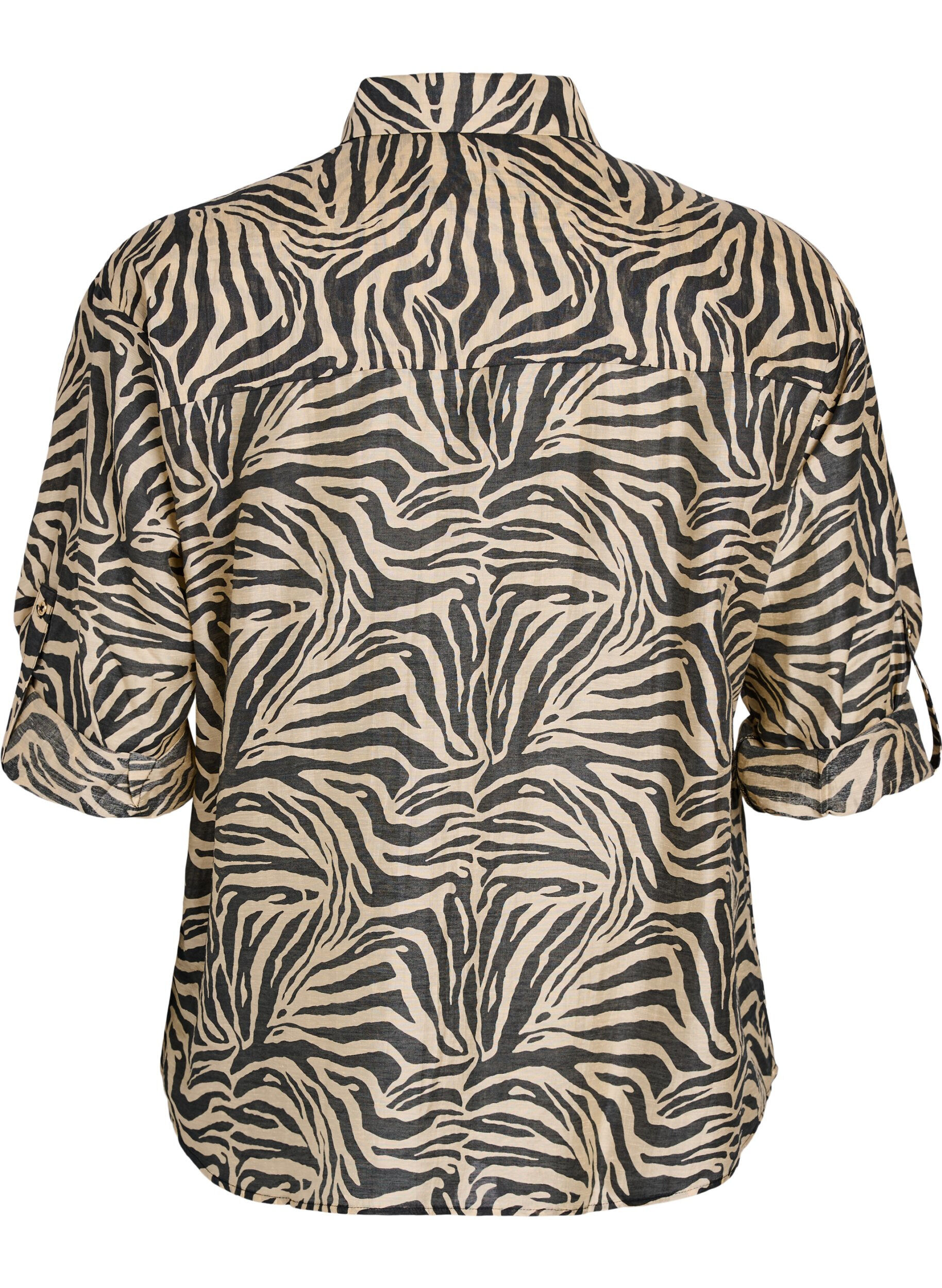 Zizzi Los shirt met dierenprint en borstzakken, Zwart, Packshot image number 1