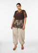Korte mouwen kanten blouse met striksluiting, Bruin, Model image number 1