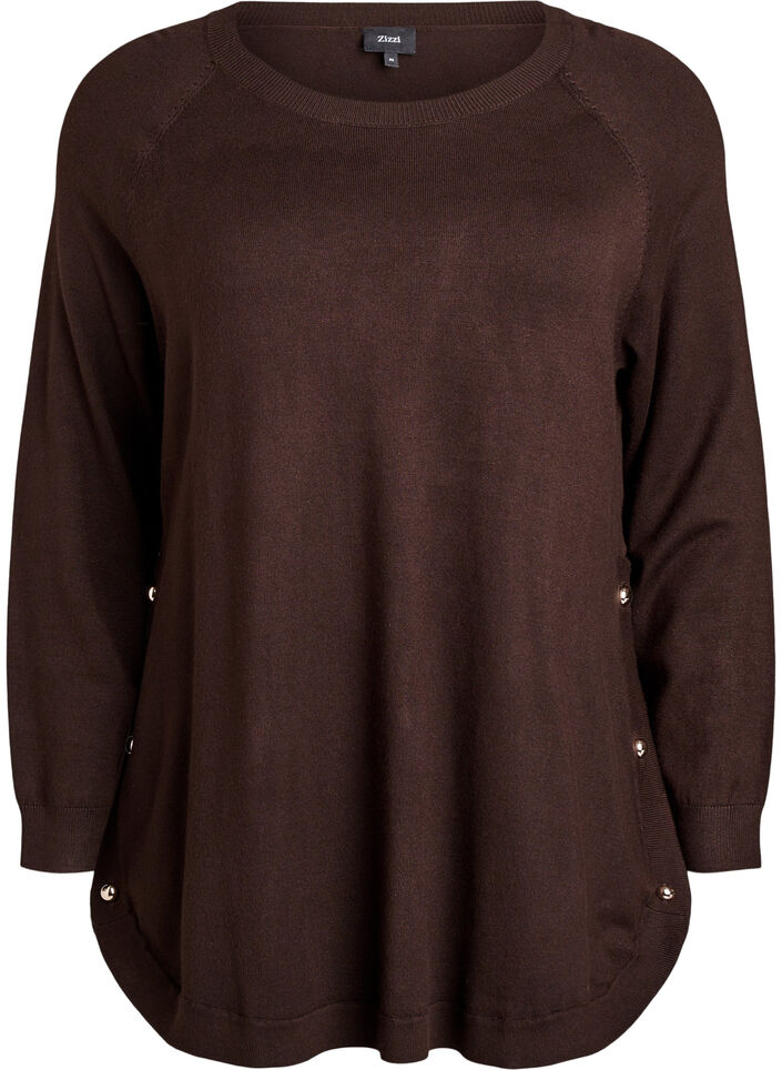 Gebreide blouse met knoopsluiting aan de zijkant, Bruin, Packshot image number 0