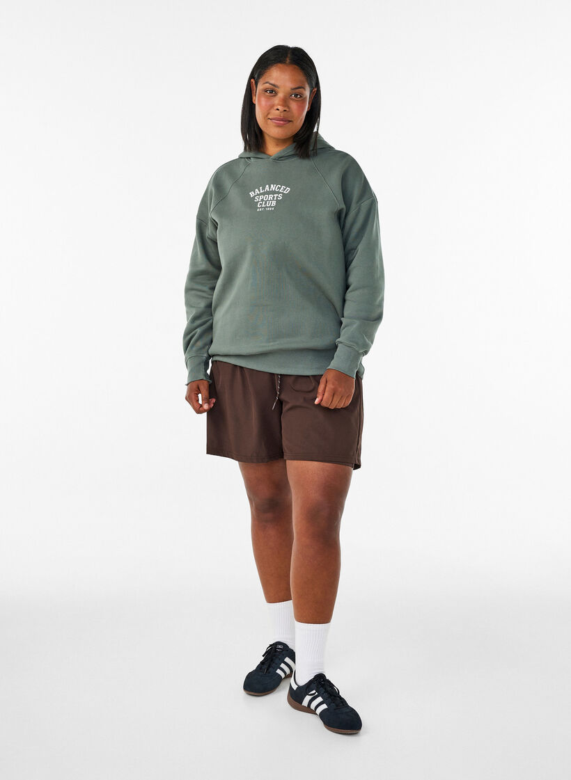 Hoodie met borstprint, Groen, Model image number 1
